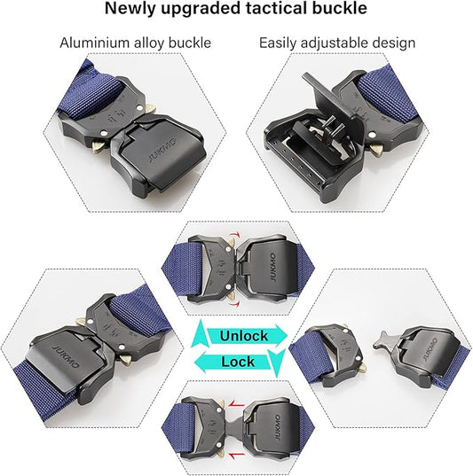 JUKMO Tactical Belt, Military Hiking Rigger 1.5" Nylon Web Work Belt with Heavy Duty Quick Release Buckle