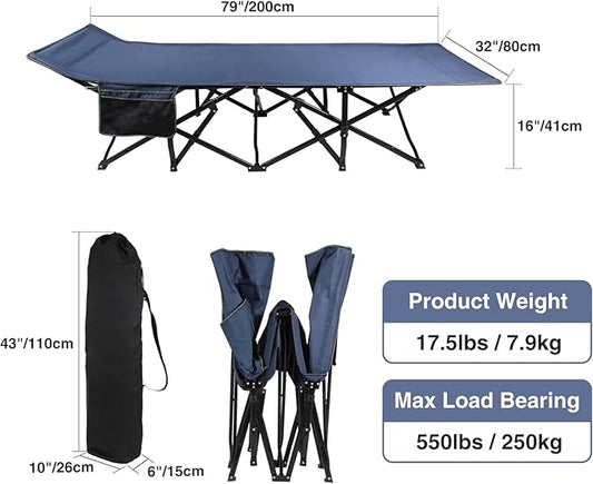 REDCAMP Oversized Heavy Duty Camping cots for Adults 500lbs, Extra Wide Tall Portable Sleeping Cots, XL Cots for Outdoor or Indoor Office, Blue