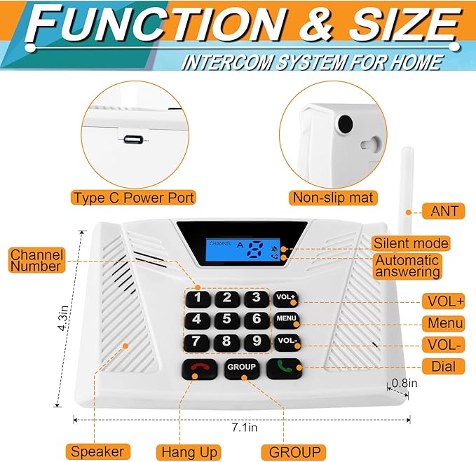 Intercoms Wireless for Home Hands Free, 2024 Upgraded Intercom 5300ft with Automatic Answer, 9 Channel Full Duplex Home Intercom System Fit for Hospital Business House(6 Packs White) ﻿