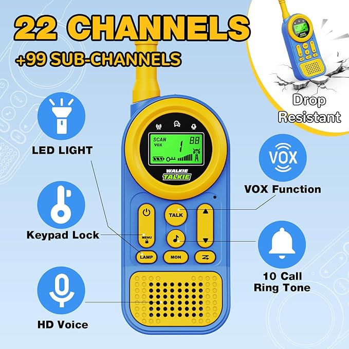 Walkie Talkies for Kids Toys: Toys for 3-12 Year Old Boys Girls - 22 Channels 2 Way Radio Toy with Backlit LCD Flashlight - 3 Miles Range for Outside/Camping/Hiking (2-Pack)