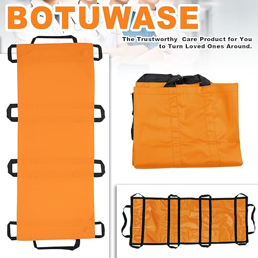 Portable Transport Stretcher with 10 Handles – Lightweight Dog Stretcher & Gurney, Patient Animal Mover for Emergency Casualty Evacuation, 300lbs Capacity (Orange) Large
