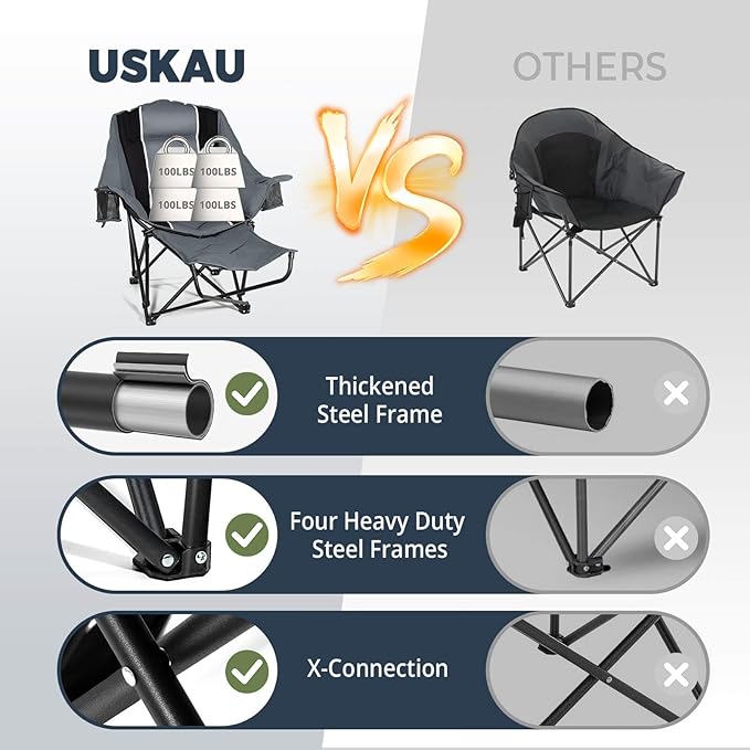 Camping Chair with Removable Footrest, Oversized Outdoor Chair with Headrest & Cup Holders, 400lb Capacity Lawn Chair for Sports Backyard Fishing