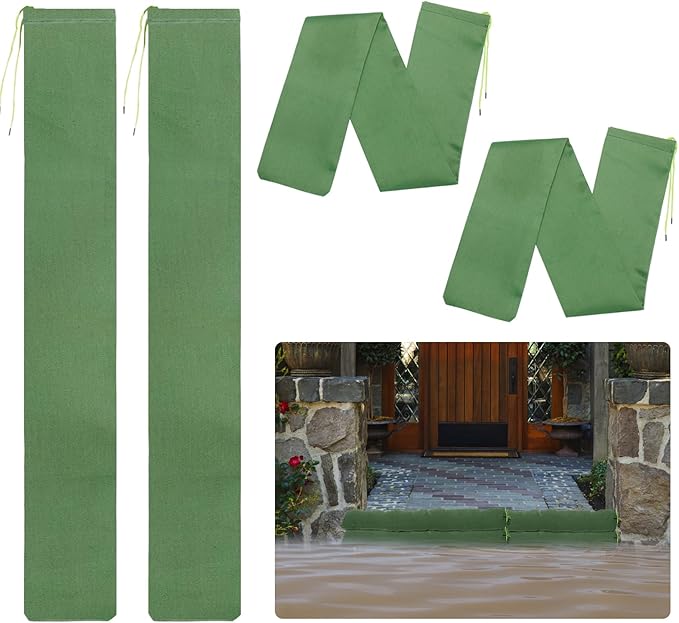 4 Pcs 3'× 6'' Long Sand Bags for Flooding - Thickened Canvas Flood Protection Sandbag Tube with Elastic Band, Reusable Flood Rain Wind Barrier Sand Bag Tube for Door Window Flood Control