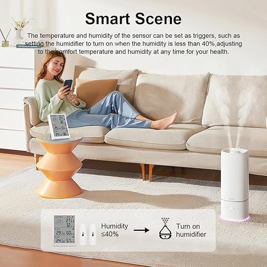 WiFi Hygrometer Thermometer: Digital Indoor Temperature Humidity Monitor with Sensors Kit, Smart Temperature Sensor with App Alerts, Data Storage & Export,Compatible with Alexa (1Base Station+3Sensor)