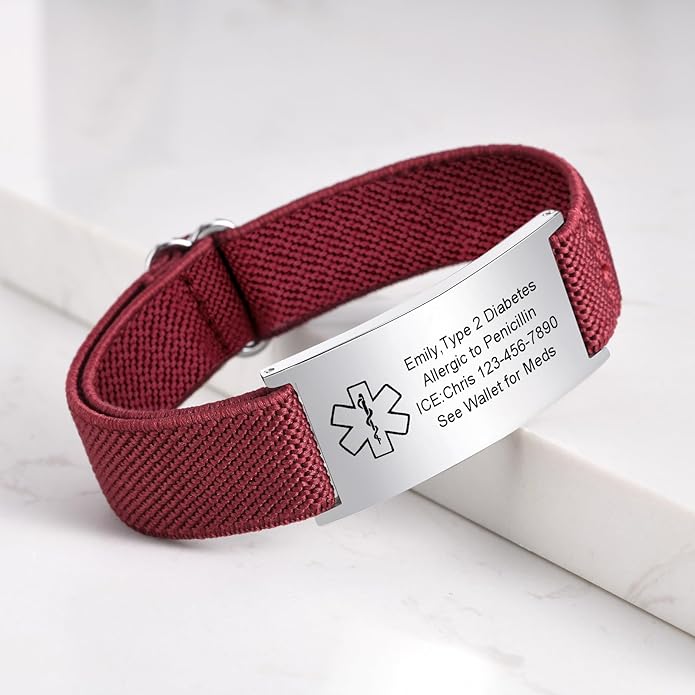 VNOX Medical Alert Bracelets for Men & Women Kids with Free Engraving Adjustable Stainless Steel Mesh Emergency Medical ID Bracelets Wristband