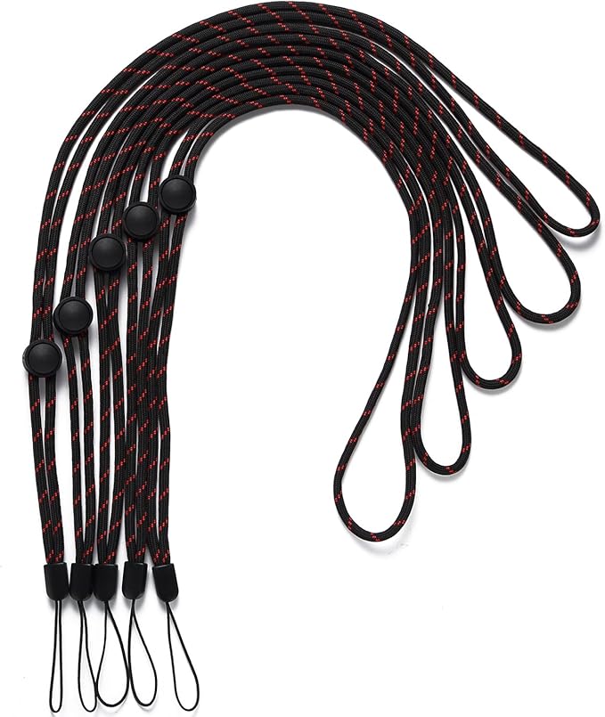 YOUOWO Adjustable Neck Woven Circular Lanyard For Keys id Badges Holders,Black with Red Pattern Lanyards For Office Pen Cell Phones USB Sticks Whistles Ipod (5 Pack Black)