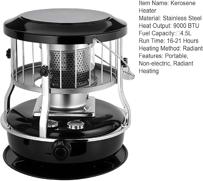 2 in 1 Portable Kerosene Heater Stove Kerosene Heaters for Indoor Use 9000 BTU Non Electric Heaters Indoor Outdoo for Camping Hunting Cooking and Emergency Heater Black