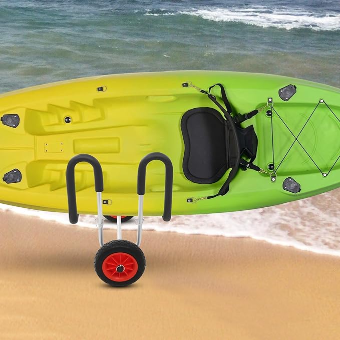 Kayak Cart, Heavy Duty Folding Canoe Transport Trolley with 10" Solid Wheels for Beach, 176lbs Capacity Carrier Stand Up Paddle Surfboard Trolley for 2 Kayaks, SUPs, Surfboards & Small Boats, Black