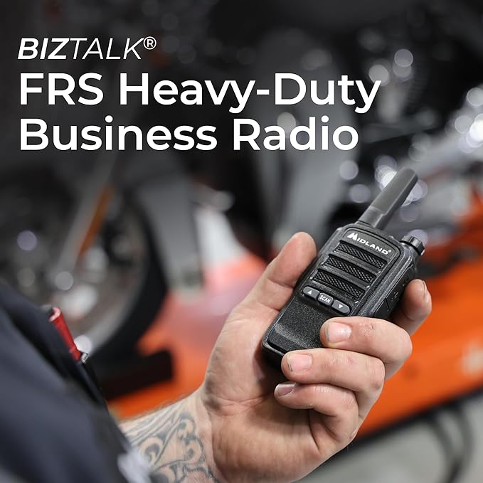 Midland BR10 Heavy-Duty Business Walkie Talkies – 2-Watt Long Range Two-Way Radios, FRS License-Free, Rechargeable Battery, Portable Handhelds for Job Sites & Manufacturing (6-Pack)