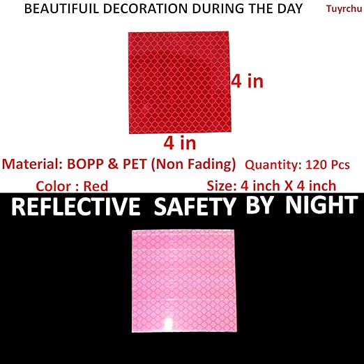 Red Reflective Stickers 4 inch X 4 inch, Outdoor Waterproof High Visibility Warning Safety Adhesive Reflector Tape (120 Pcs)