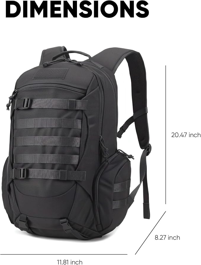 35L Tactical Backpack for Men, MOLLE Military Bug Out Bag, Waterproof Rucksack for Hiking with Hydration Port Black