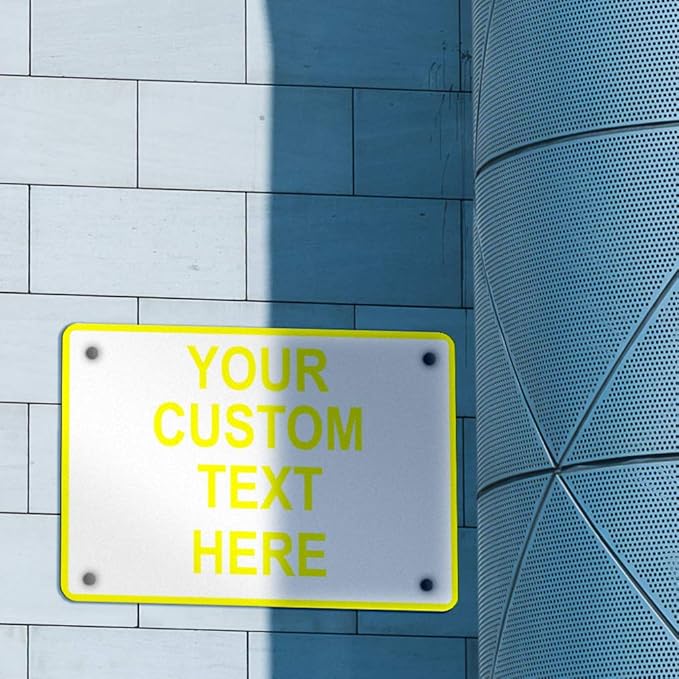 Aluminum Weatherproof Metal Sign Multiple Sizes Custom Personalized Text Here White Yellow Caution Horizontal Street Signs 10x7Inches