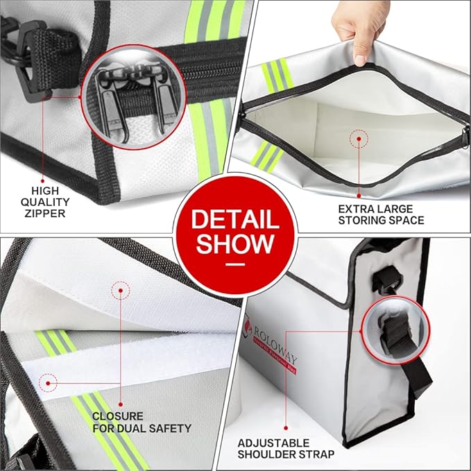 ROLOWAY Large (15 x 12 x 5 inches) Fireproof Bag with Reflective Strip, Water Resistant Fireproof Document Bag Safe for Money, Documents and Valuables Storage