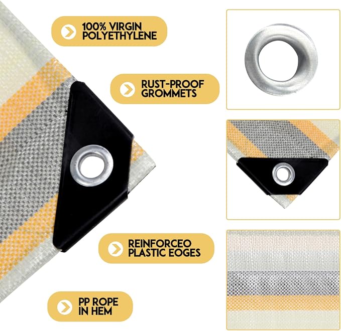 Tarp Heay Duty Waterproof 6x6ft,Stripe Tarp Cover Plastic Poly Tarpaulin for Outdoor Cover,Emergency Rain,Roof, Pool, Boat,Camping - Multipurpose with 20Mil Thickness