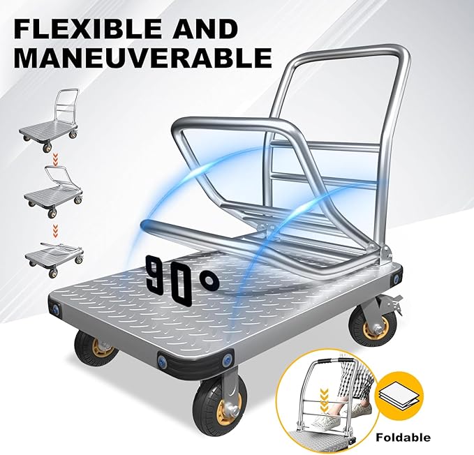 Folding Platform cart Dolly cart Push Cart Dolly Moving Platform (Small 27X19INCH 1500LBS)