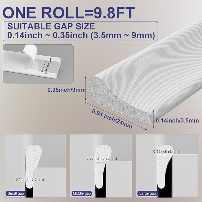 Weather Stripping Door Seal Strip, 118'' Foam Weatherstripping Window Sealer Winter, Soundproofing Self Adhesive Window Insulation Door Draft Stopper Gap Filler for Front Frame