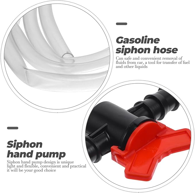Manual Fuel Transfer Siphon Pump with Transparent PVC Hose and Clips High Flow Hand Pump for Gasoline Oil Water Transfer Portable Car Accessories for Emergency Liquid Siphoning