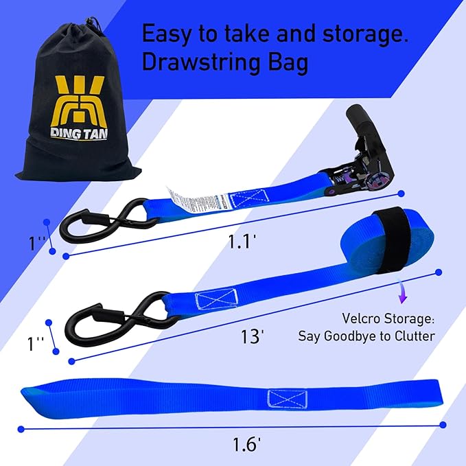 Ratchet Straps Tie Downs (4-Pack) - 1''x 15' (1,680lb Break Strength) - Ultimate Tie Down Straps with Safety S Hooks-for Trucks, Cargo, Moving, Appliances etc-（Blue）