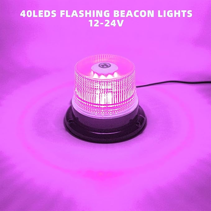 1-Pcs Purple LED Beacon Lights for Funeral Escort Truck Vehicles Car, 12-24V Warning Safety Flashing Emergency Strobe Mini Light Bar with Magnetic Base