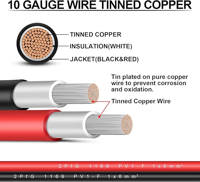 iGreely Solar Panel Extension Cable - 100 Feet 10AWG(6mm²) Solar Extension Cable with Female and Male Connector Solar 100Ft 10AWG