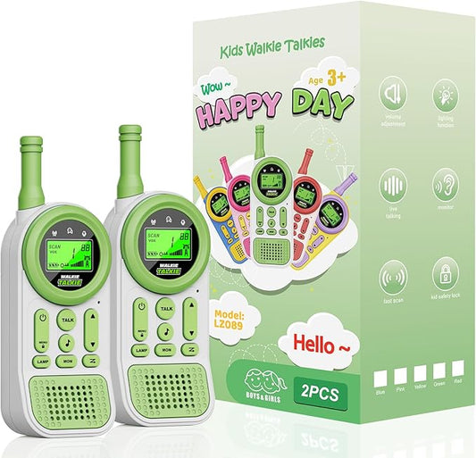 Walkie Talkies for Kids Toys: Toys for 3-12 Year Old Boys Girls - 22 Channels 2 Way Radio Toy with Backlit LCD Flashlight - 3 Miles Range for Outside/Camping/Hiking (2-Pack), Green