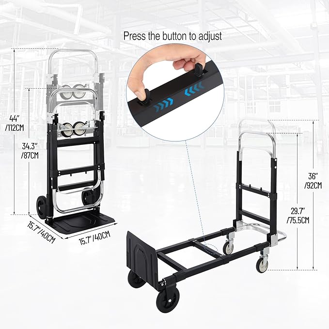 RedSwing Hand Truck Dolly Foldable,Folding Convertible Hand Truck with 4 Wheels,2 in 1 Heavy Duty Dolly Cart for Moving Luggages,Garage,Home,500 Lbs