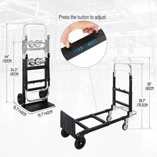 RedSwing Hand Truck Dolly Foldable,Folding Convertible Hand Truck with 4 Wheels,2 in 1 Heavy Duty Dolly Cart for Moving Luggages,Garage,Home,500 Lbs