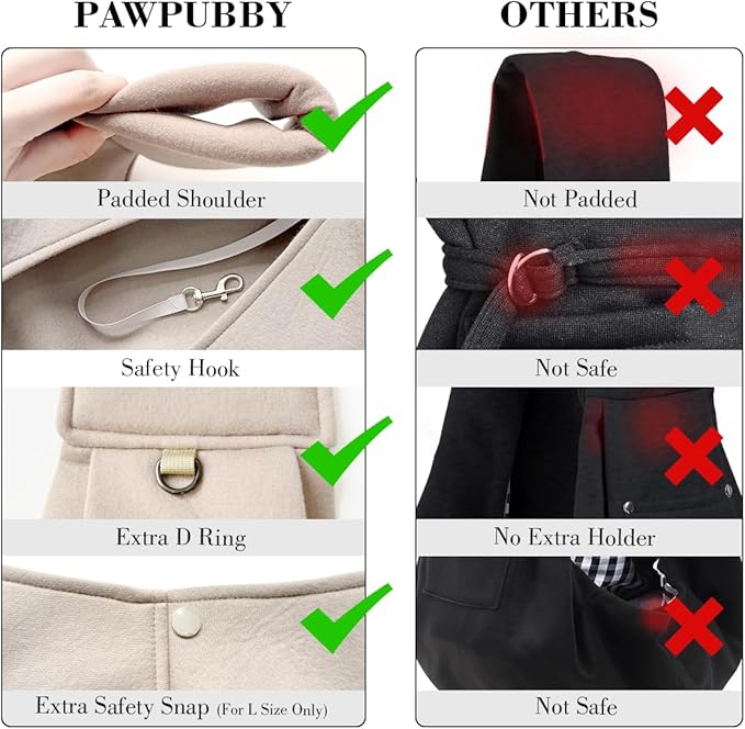 Dog & Cat Carrier Sling, Adjustable Soft Padded Shoulder Puppy Carrier, Hands-Free Dog Carrier Bag with Double Safety Buckles Premium Material for Outdoor Travel, Apricot, L