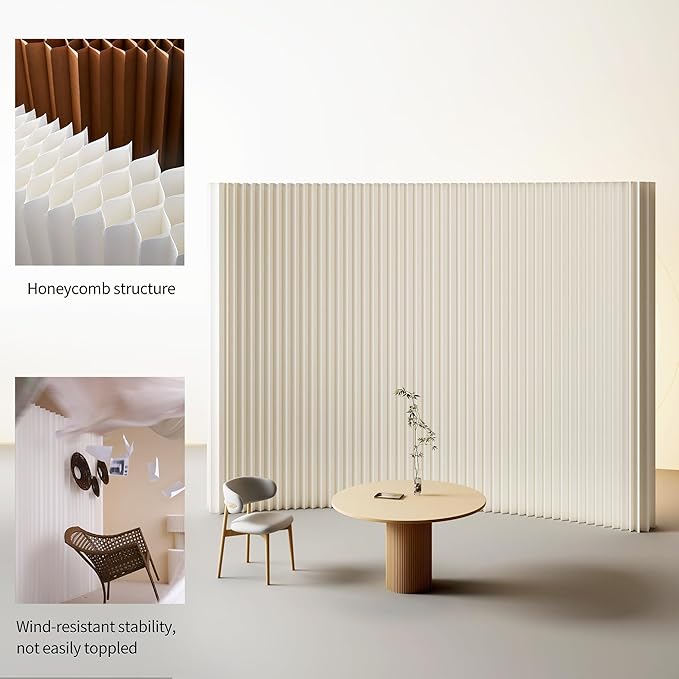 Paper Room Divider, Folding Privacy Screen Lightweight Stretchable Accordion Room Divider Wall, Portable Paper Wall Divide for Home, Office, Clothing Shop (White, L：197in x W: 17in x H：71in)