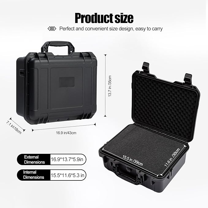 Hard case Waterproof Hard Case with DIY Customizable Foam Insert Portable Protective Case for Camera Drones Equipments Tools Test Instruments 16.9''x13.7''x5.9''