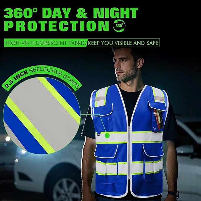 BeautyWill 10 Pack Custom Logo Safety Vest ANSI Class 2 High Visibility Reflective Vest Personalized Construction Vest Bulk