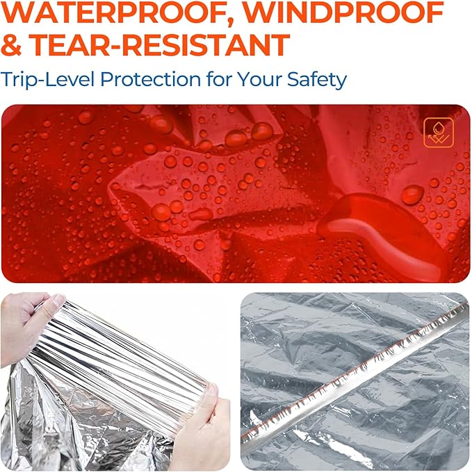 2 Pack Emergency Mylar Poncho, Waterproof Rain Ponchos, Reusable Packable Ponchos, Survival Blanket Poncho for Outdoor Camping & Hiking, Rescue, Car Emergency Kit, Shelter/Tent Cover