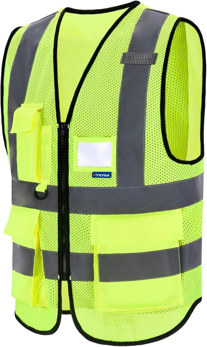 A-SAFETY High Visibility Mesh Safety Reflective Vest with Pockets and Zipper,Hi Vis Viz Reflective Safety Vest(Yellow Mesh XXL)