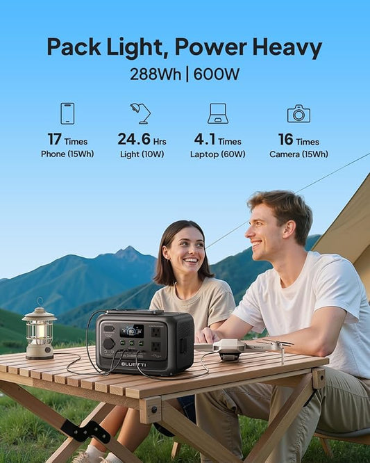 BLUETTI Solar Generator Elite 30 V2 with 60W Solar Panel (Ships Separately), 288Wh LiFePO4 Portable Power Station, 600W AC Outlets (1500W Power Lifting), for Camping, Home Use, Emergency