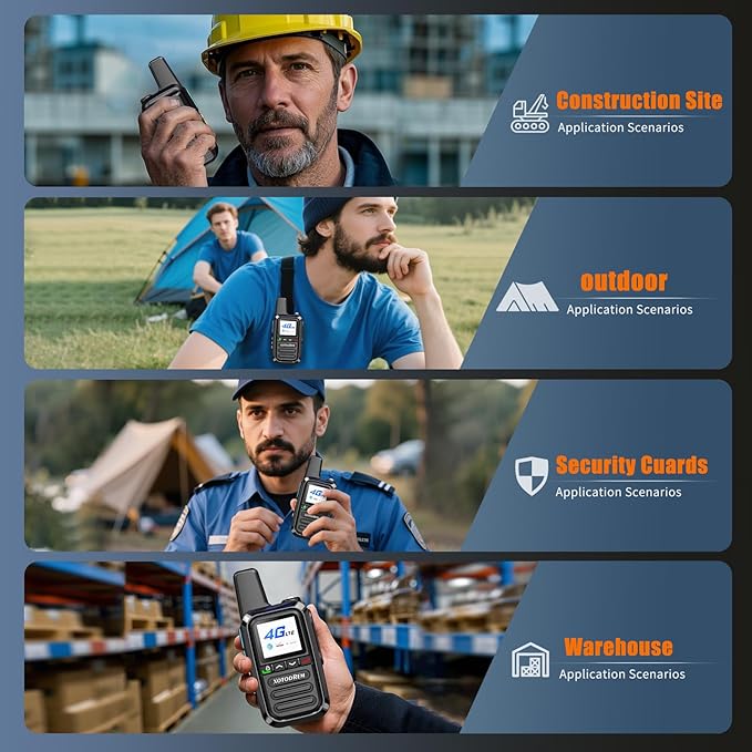 Global Lifetime Free Walkie Talkies Unlimited Range 4G LTE PoC(Push-to-Talk Over Cellular) Radios Nationwide PTT Two Way Radios Long Distance for Family, Logistics, Company 4pcs with sim Card
