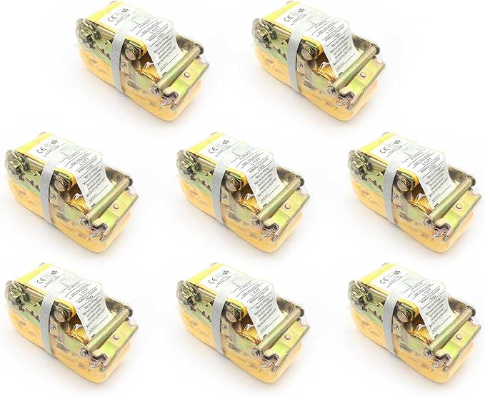 8Pack E-Track Straps Ratchet Etrack Strap Box Truck Strap Tie Down Heavy Duty 2" x15' 4400lbs Breaking Load, 2200 Working Load E-Track Accessories Yellow