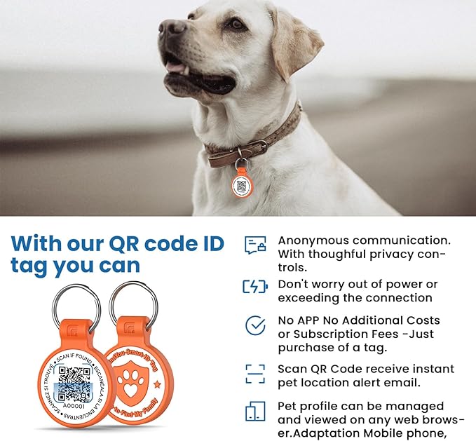 Silicone Dog Tags Personalized for Pets with QR Code, Emergency Contact Info, Anti-Lost, Scan Location Alerts(Orange-L)