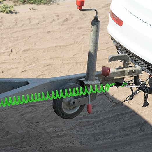 4pcs 183cm/6ft Trailer Breakaway Cable, High Rebound Spring Coiled Emergency Brake Safety Cable Kit for RV Towing Trailers Campers Accessories (Green)