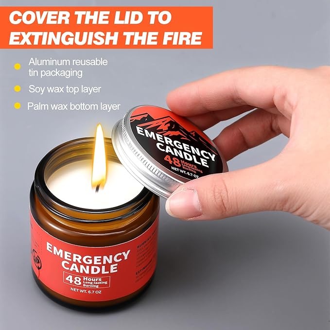 Chuarry 6 Pack Emergency Candles for Power Outage 48 Hours Long Burning Survival Candles Soy Wax for Emergency Winter Storm Camp Essentials