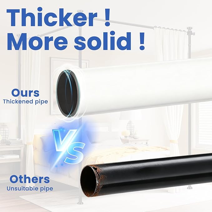 Room Divider No Drill Curtain Rod (H)43-120×(W)35-100 inch, Adjustable Heavy Duty Tension Pole 45 LBS Load, Freestanding Partition Wall for Apartment/Dorm/Office, Curtains Not Included- White, 1 Pack