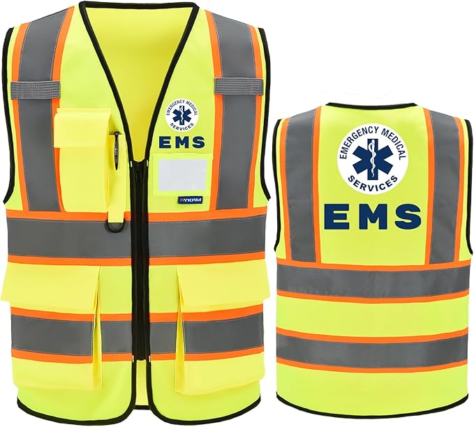 AYKRM Security Vest for Men Women 7 Pockets High Visibility Reflective Safety Vest Front Zipper Meets ANSI/ISEA