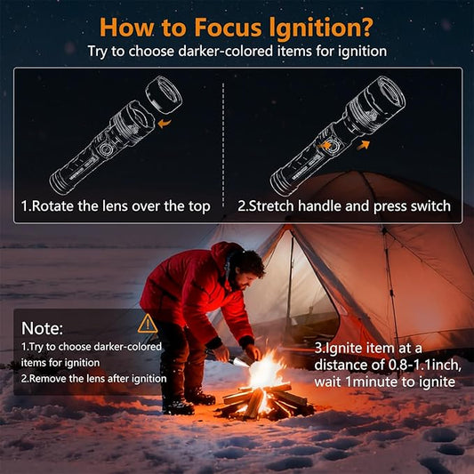SKYFIRE Rechargeable Flashlights High Lumens: LED Super Bright Flashlight Zoomable 5 Modes Tactical Waterproof Handheld Powerful Flash Light for Camping, Emergency, Holiday Gift (with Ignition Lens)