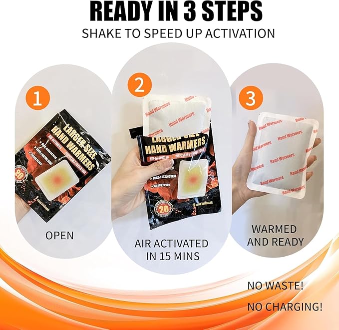 Hand Warmers Disposable - Up to 20 Hours of Heat - 6/20 Pack Super Long Lasting Air Activated Warmers, All Natural & Portable for Body, Hands & Toes - Odorless Hot Warmer Heater for Outdoor Sport
