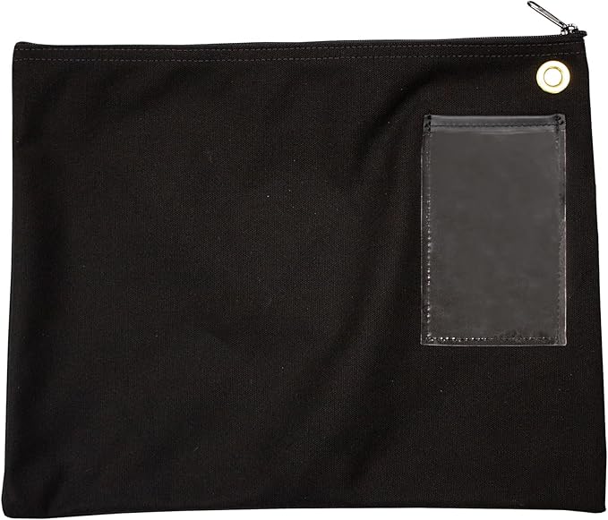 Interoffice Transit Mailbag, Canvas Envelope, Grommet for Padlock & Zip Tie, Large Zipper Pouch, Sack for Documents, 14 x 11 inch (Black)