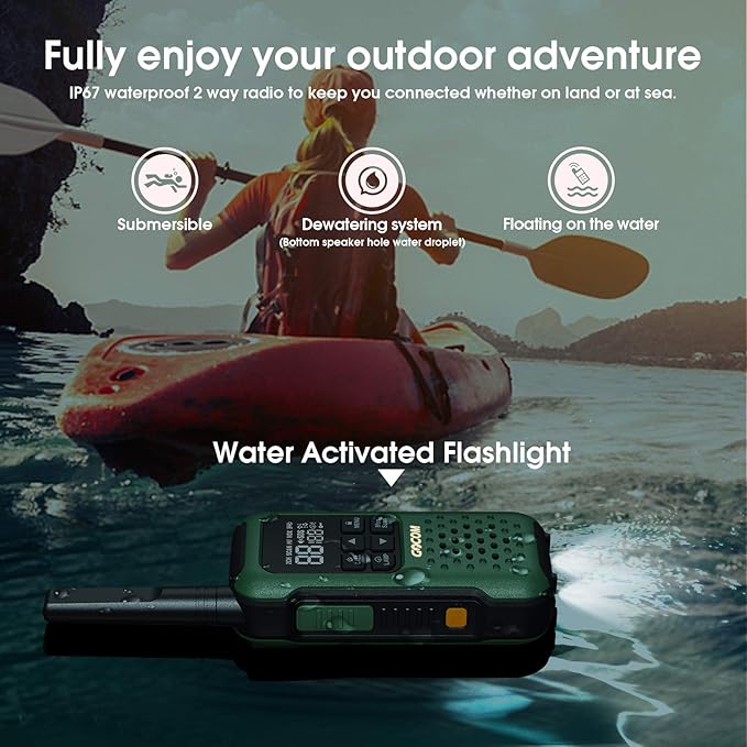 GOCOM G9 Waterproof Walkie Talkie for Adult Long Range, Floating Portable Two Way Radio, NOAA Weather Alert,SOS,Flashlight, Rechargeable 2 Way Raido for Adults (4 Pack)