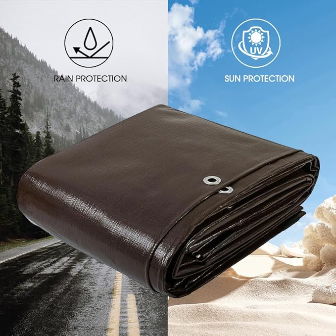 Tarps 8x10 FT Waterproof Heavy Duty Tarp – 16 Mil Thick, UV & Tear Resistant, Reinforced Grommets & Edges – Multi-Purpose Cover for Camping, Roof, Emergency, Truck, Boat
