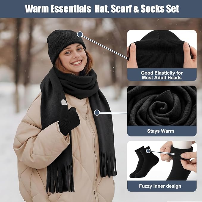 300 Pcs Homeless Care Package Supplies Bulk Winter Emergency Blankets Beanies Hat Gloves Scarves Socks Drawstring Bags for Men Women Cold Weather Camping Outdoor Survival Kit (6 Colors)