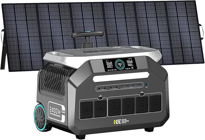 IEE 2400W (with pull rod) Portable Power Station P2400 with 500W Solar Panel, 2048Wh Solar Generator, 1800W AC Charging, AC Outlets x 4, LiFePO4 Battery Power Station for Home Use, Power Outage, RV