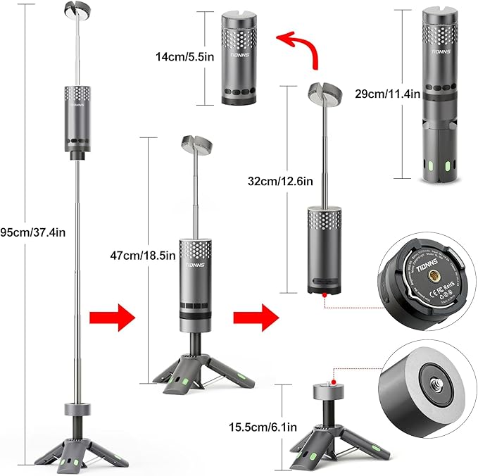 Camping Lights Rechargeable, Detachable Camping Lantern with Stand, Telescopic Waterproof Camp Lamp, Magnetic Work Hanging Light, LED Tent Flashlights for Emergency (Slate Gray Pro)