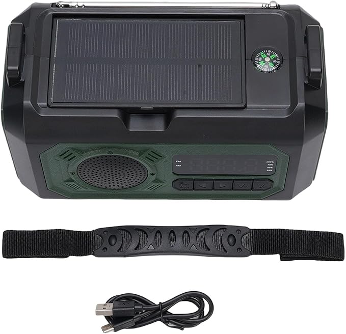 12000mAh Emergency Radio Hand Crank Solar Powered Portable AM FM WB Weather Radio with SOS Alarm Flashlight Compass for Outdoor Camping Survival